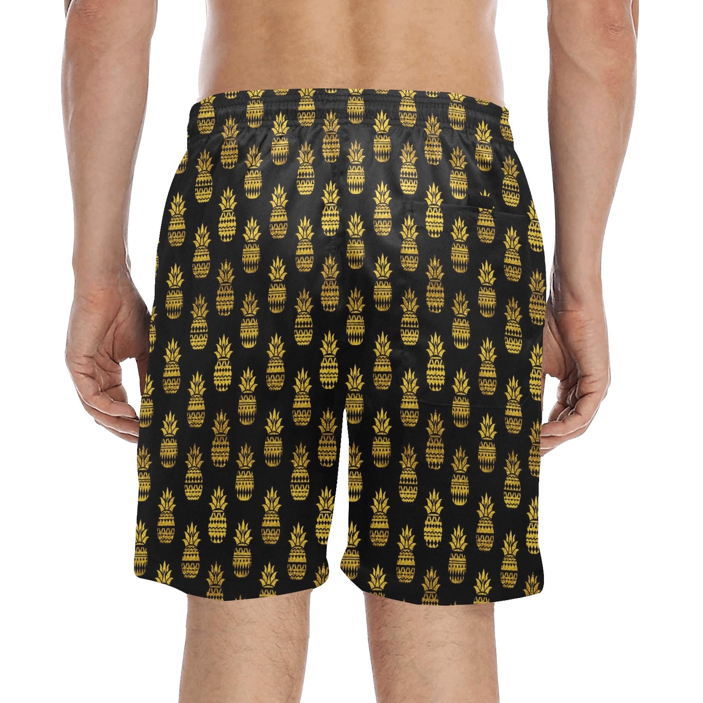 Pineapple Gold Tribal Style Print Men's Swim Trunks Beach Shorts
