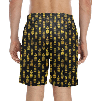 Pineapple Gold Tribal Style Print Men's Swim Trunks Beach Shorts