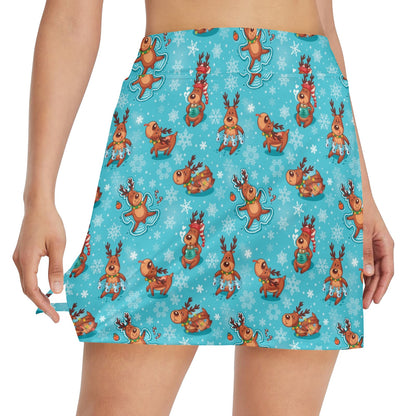 Reindeer Print Design LKS402 17" Golf & Pickleball Skort with Pockets