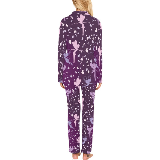 Fairy Pink Print Pattern Women's Long Pajama Set