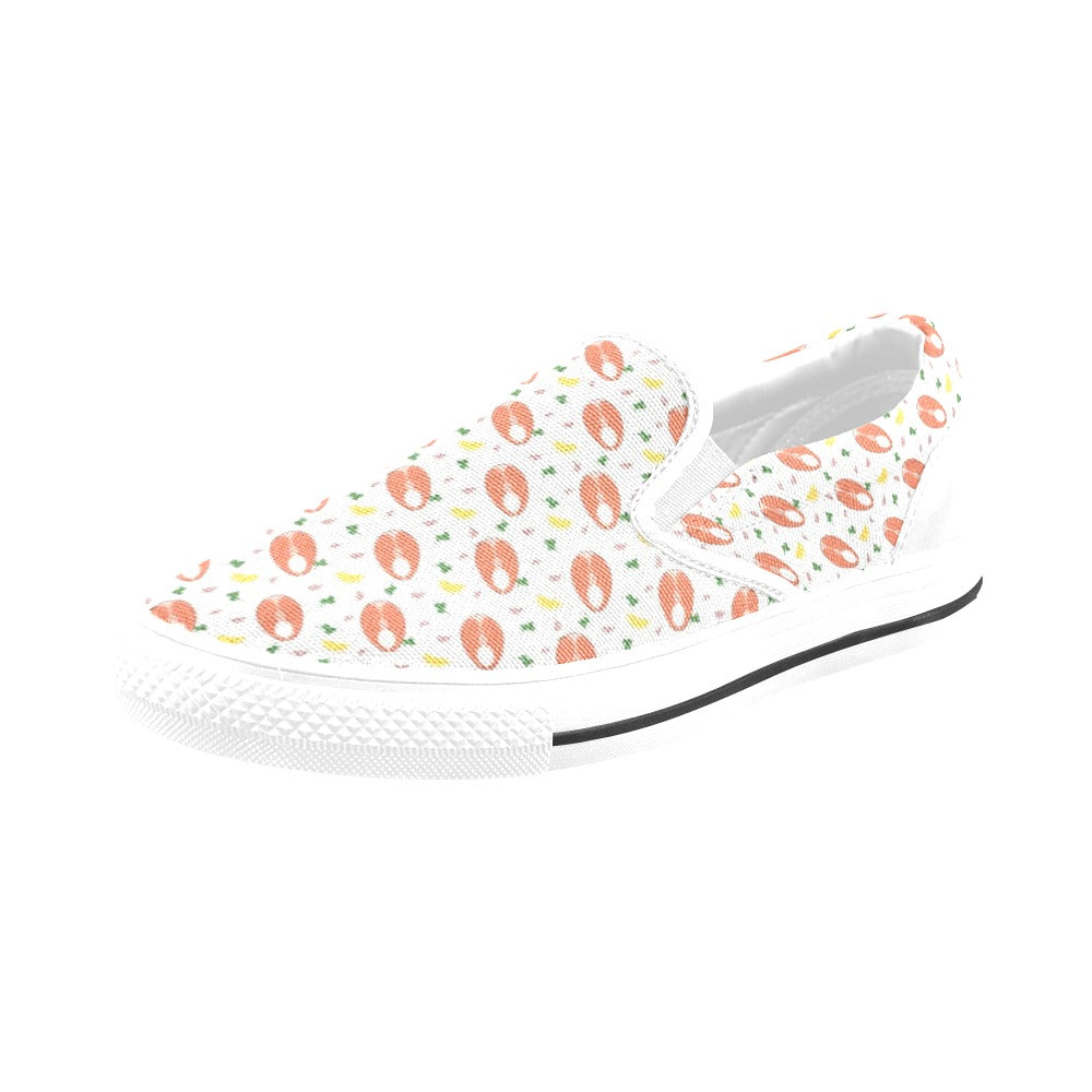 Salmon Steak Print Design LKS303 White Slip Ons Canvas Women's Shoes