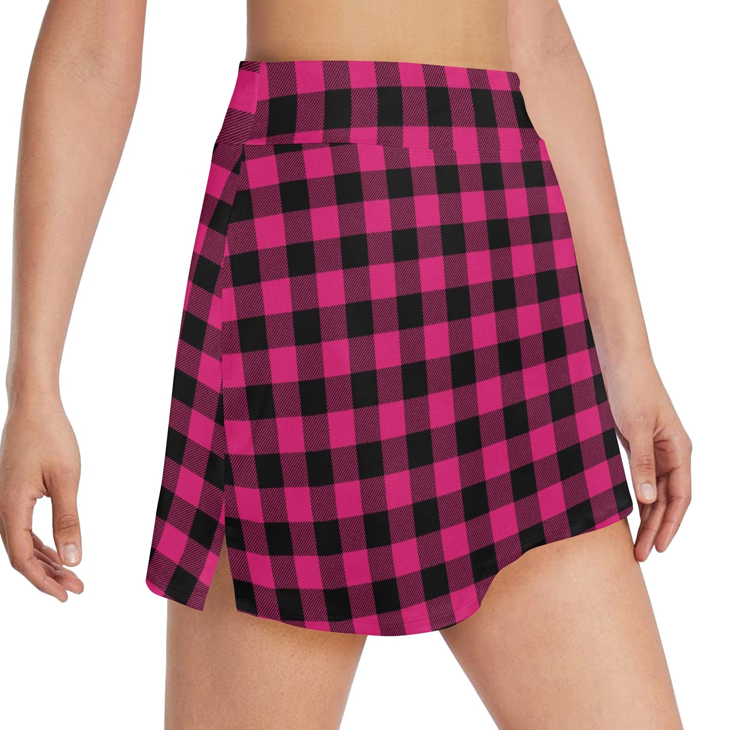 Pink Tartan Plaid Pattern 17" Golf & Pickleball Skort with Pockets