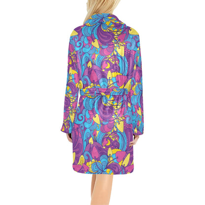 Psychedelic Mushroom Pattern Print Design A03 Women's Fleece Robe