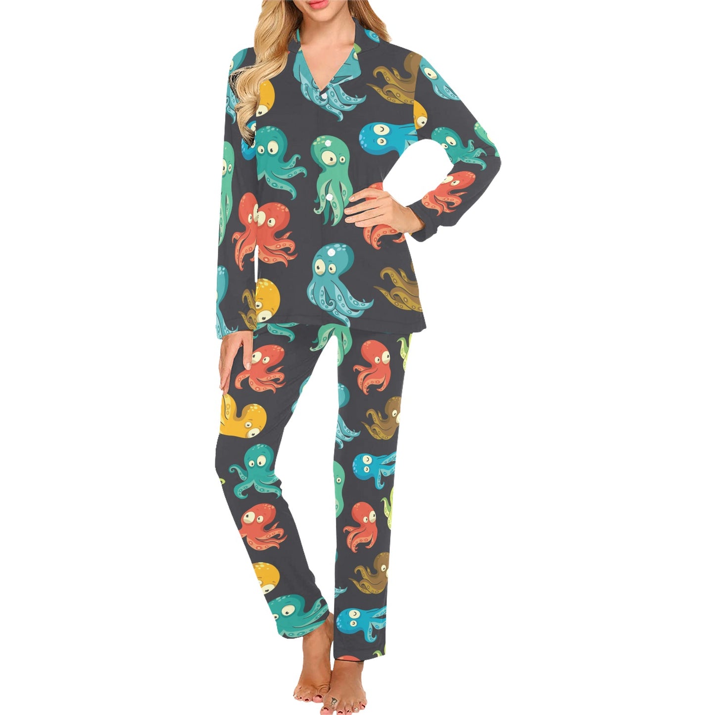 Octopus Pattern Print Design A01 Women's Long Pajama Set