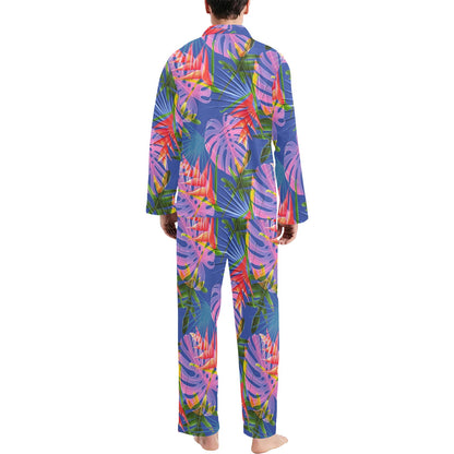 Tropical Flower Pattern Print Design TF025 Men's Long Pajama Set