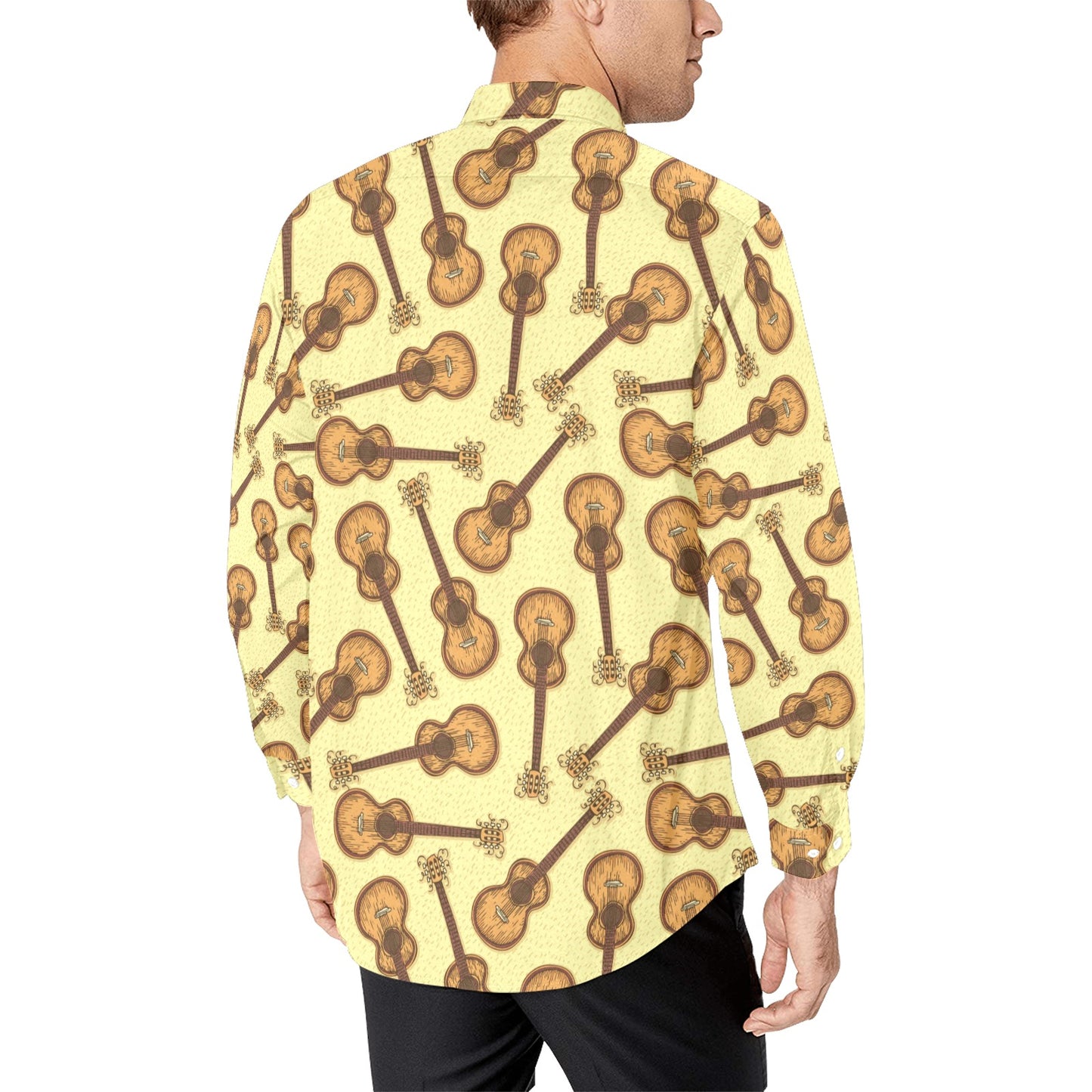 Acoustic Guitar Print Design LKS402 Men's Long Sleeve Dress Shirt