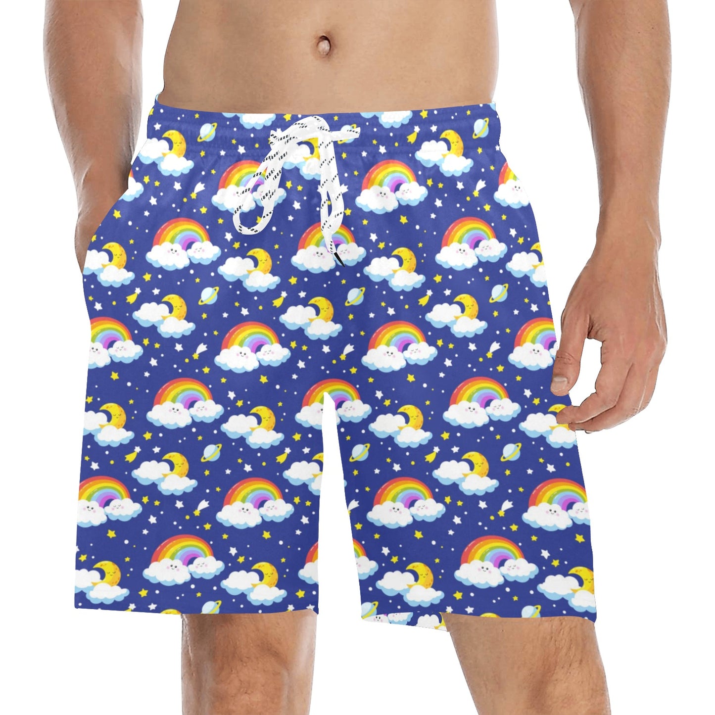 Rainbow Space Design Print Men's Swim Trunks Beach Shorts