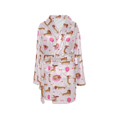 Dachshund Pattern Print Design 10 Women's Fleece Robe