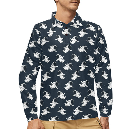 Astronaut Pattern Print Design 02 Long Sleeve Polo Shirt For Men's
