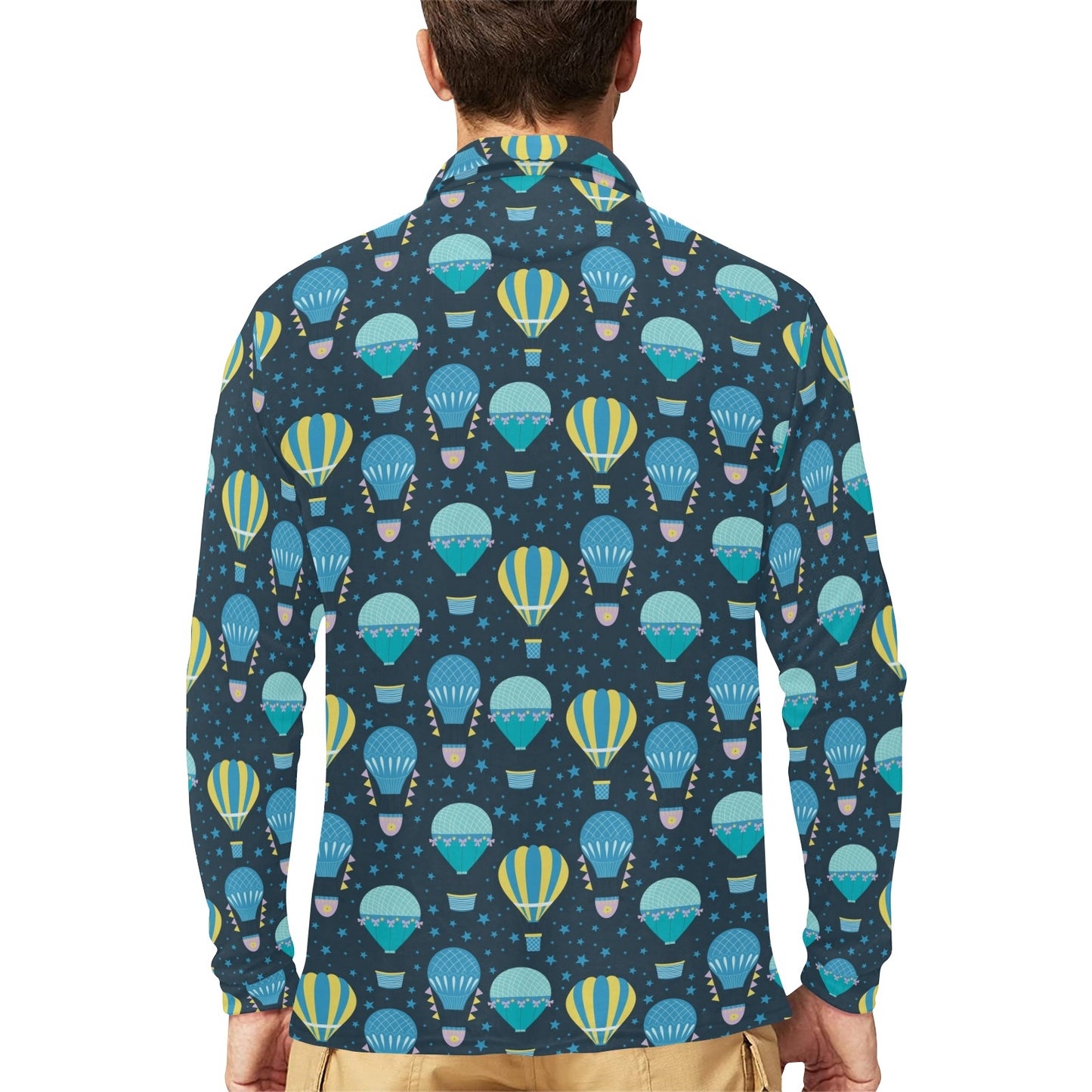 Ballon Pattern Print Design 06 Long Sleeve Polo Shirt For Men's