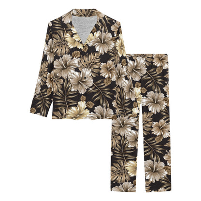 Brown Hibiscus Tropical Women's Long Pajama Set