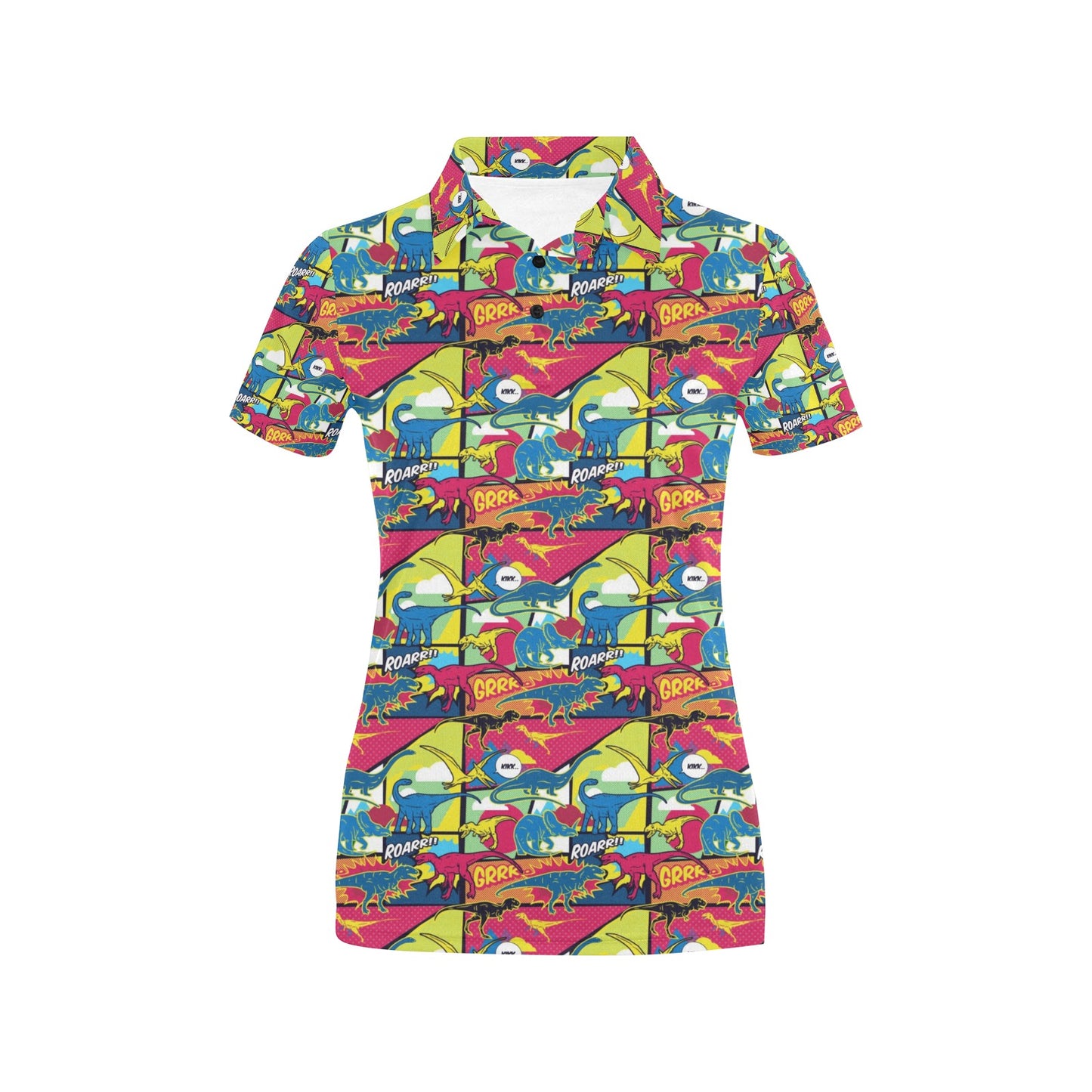 Dinosaur Comic Pop Art Style Women's Polo Shirt