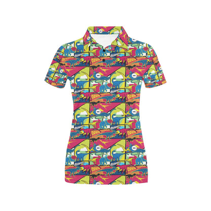 Dinosaur Comic Pop Art Style Women's Polo Shirt