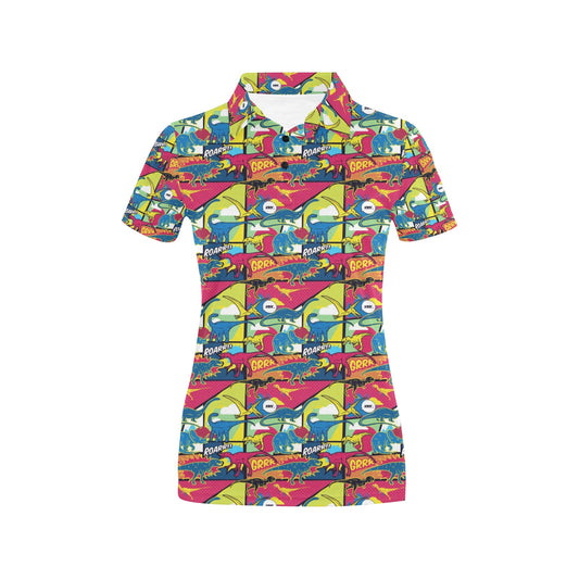 Dinosaur Comic Pop Art Style Women's Polo Shirt