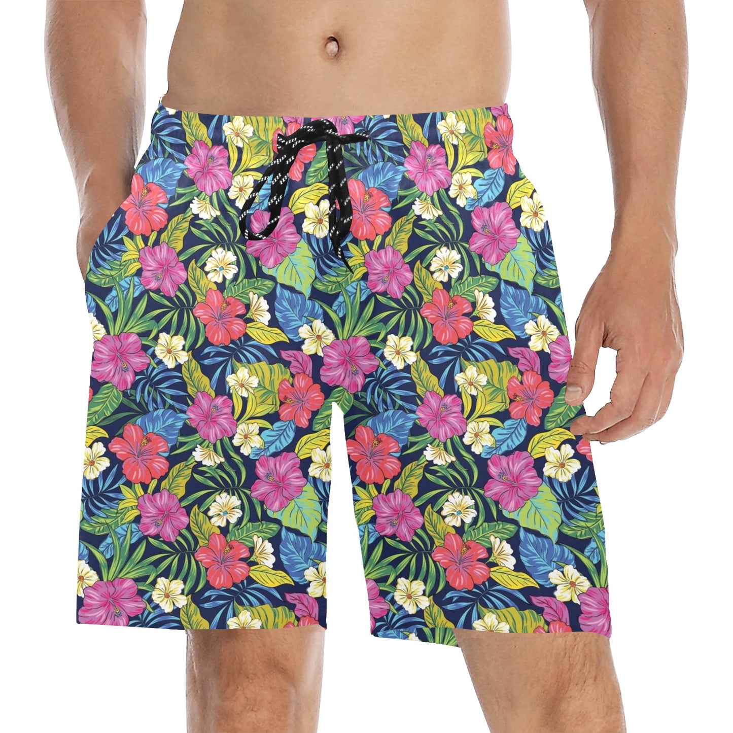 Hibiscus Print Design LKS3010 Men's Swim Trunks Beach Shorts
