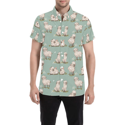 Sheep Print Design LKS405 Men Short Sleeve Button Up Shirt