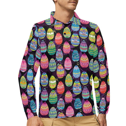 Easter Eggs Pattern Print Design RB08 Long Sleeve Polo Shirt For Men's