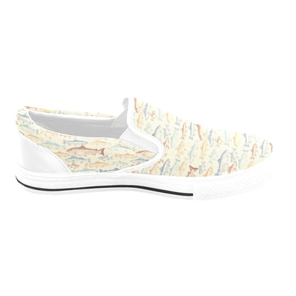 Salmon Fish Print Design LKS302 White Slip Ons Canvas Women's Shoes