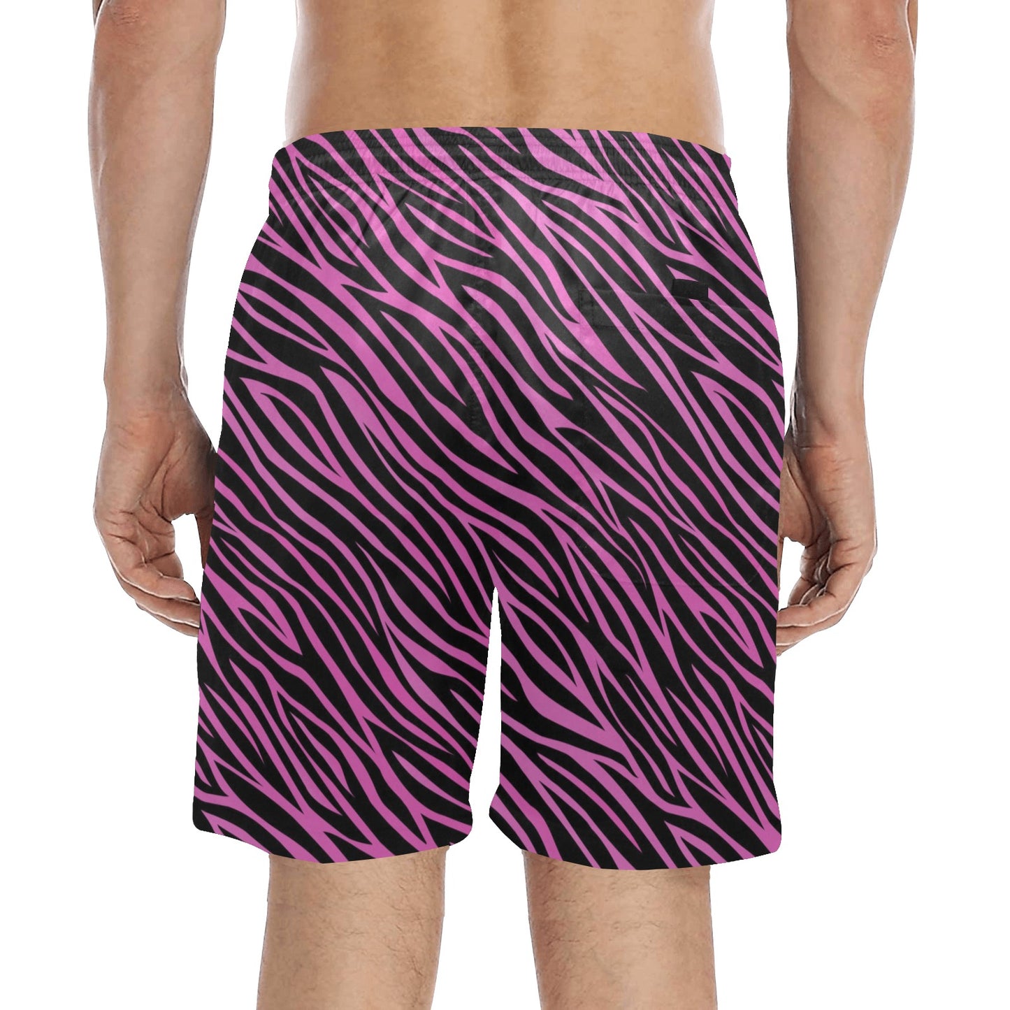 Zebra Pink Print Design LKS304 Men's Swim Trunks Beach Shorts