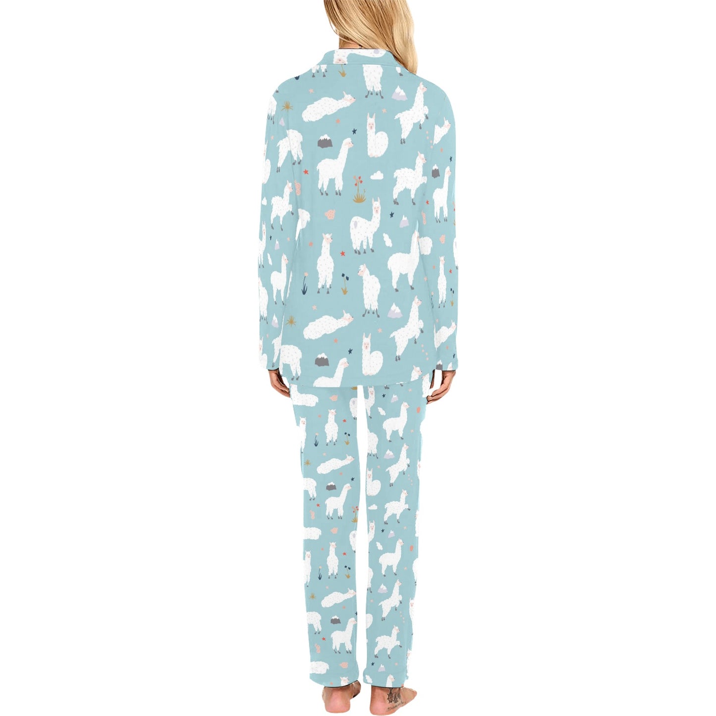Alpaca Pattern Print Design 02 Women's Long Pajama Set