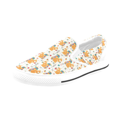 Squirrel Print Design LKS304 White Slip Ons Canvas Women's Shoes