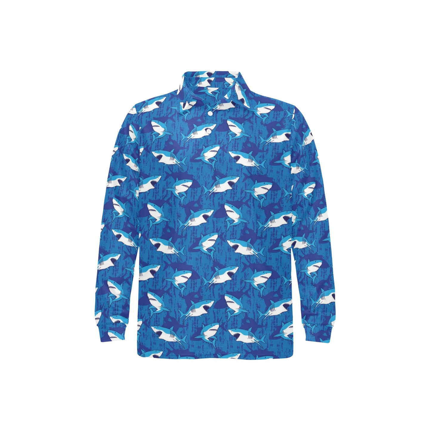 Shark Print Design LKS308 Long Sleeve Polo Shirt For Men's