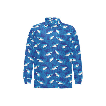 Shark Print Design LKS308 Long Sleeve Polo Shirt For Men's