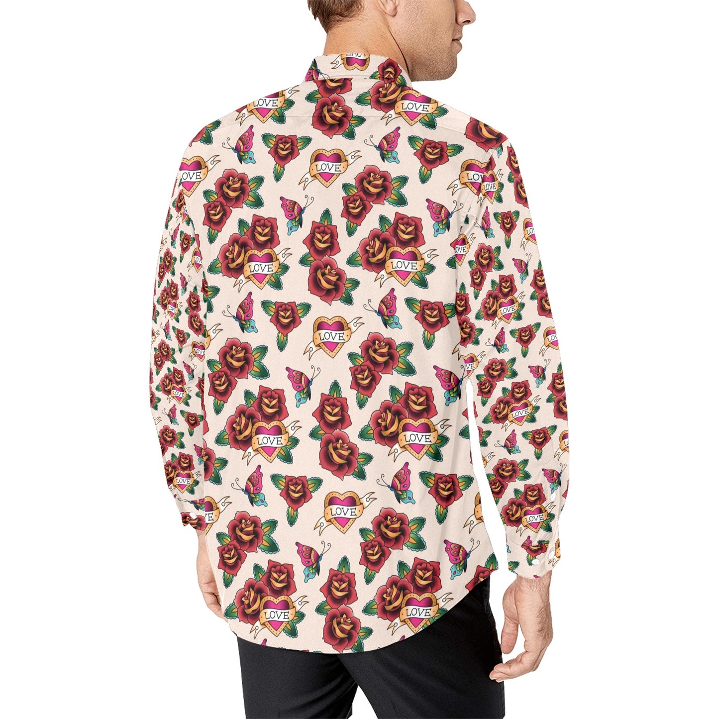 Tattoo Rose Print Design LKS302 Men's Long Sleeve Dress Shirt