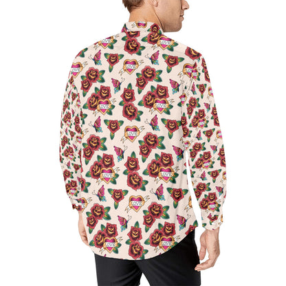 Tattoo Rose Print Design LKS302 Men's Long Sleeve Dress Shirt