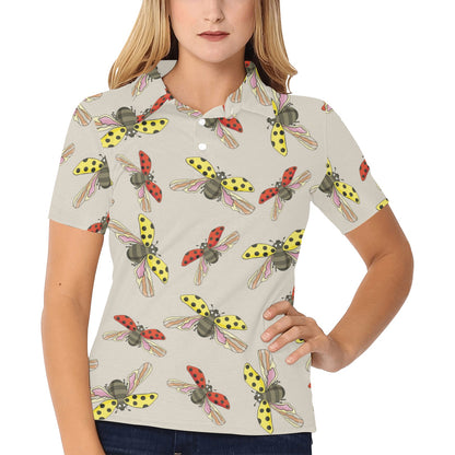 Ladybug Pattern Print Design 04 Women's Polo Shirt