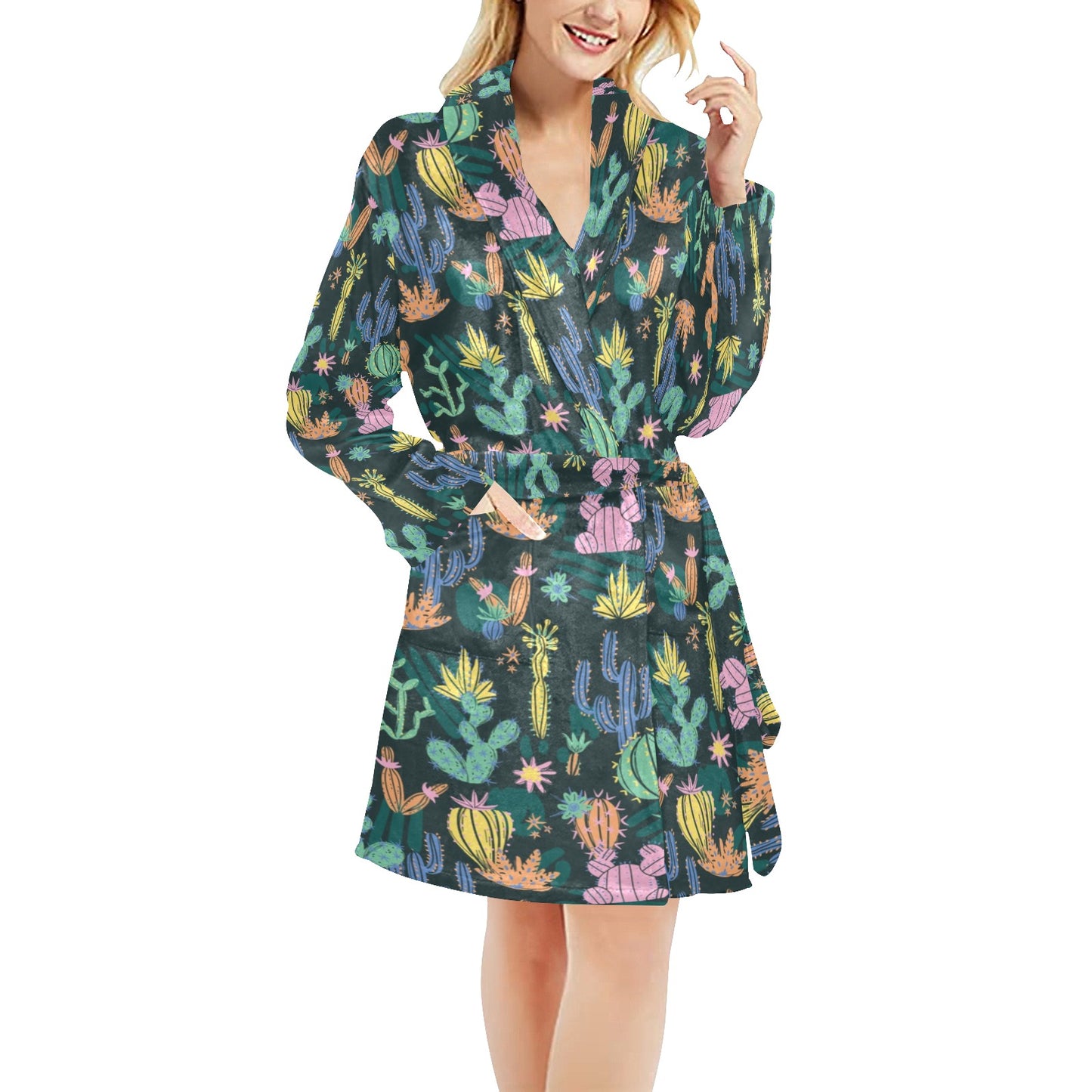 Cactus Pattern Print Design 05 Women's Fleece Robe