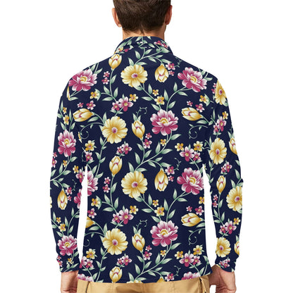Gerberas Pattern Print Design GB03 Long Sleeve Polo Shirt For Men's