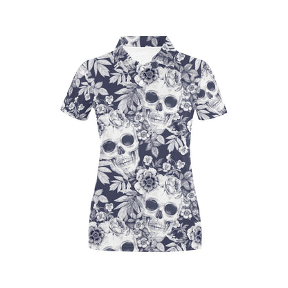 Skull Floral Beautiful Women's Polo Shirt