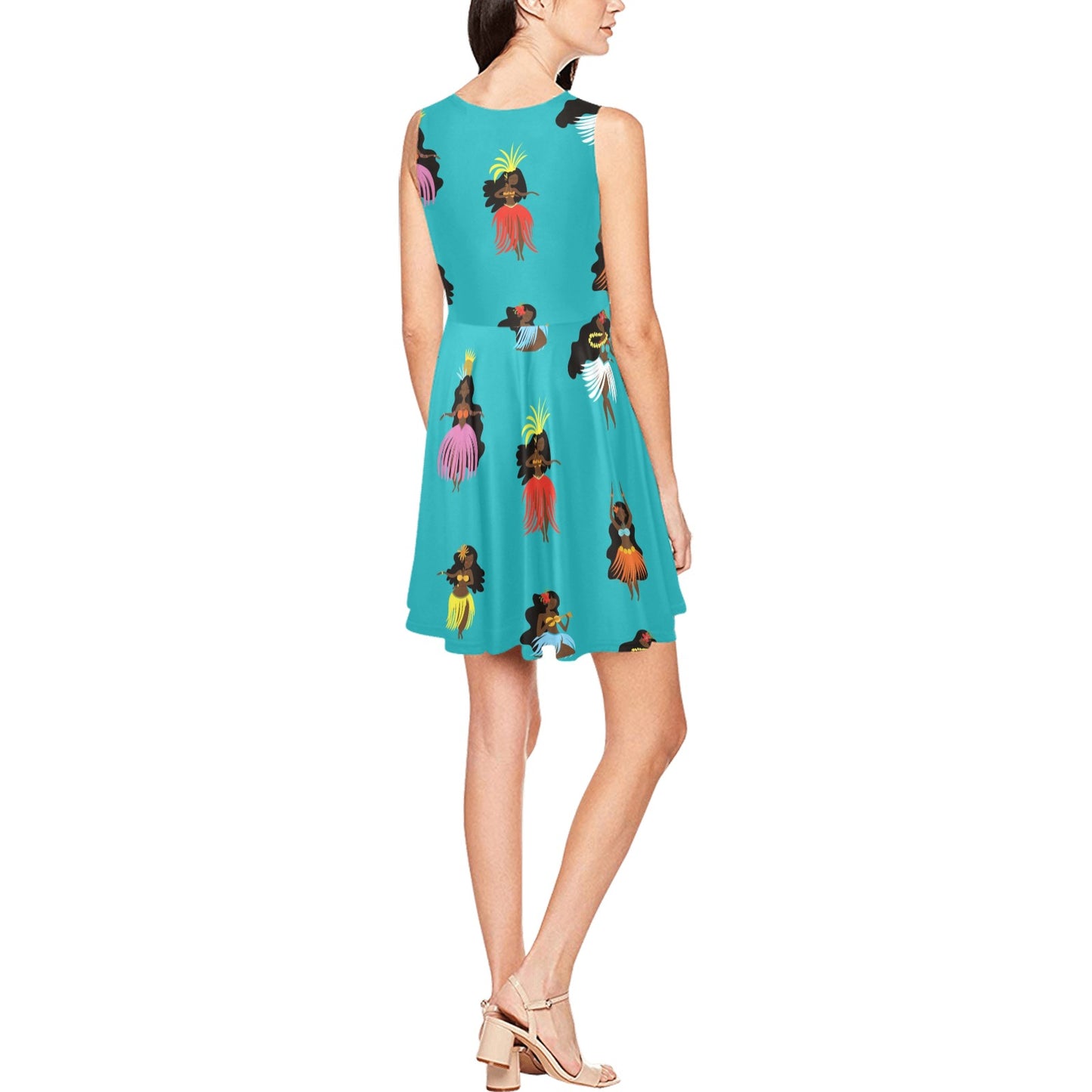 Hula Dancers Pattern Print Design 04 Sleeveless Dress