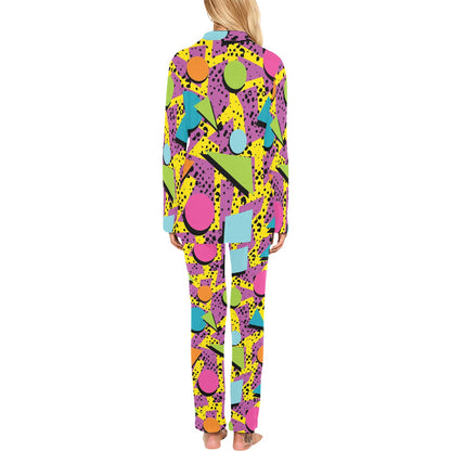 80s Pattern Print Design 1 Women's Long Pajama Set