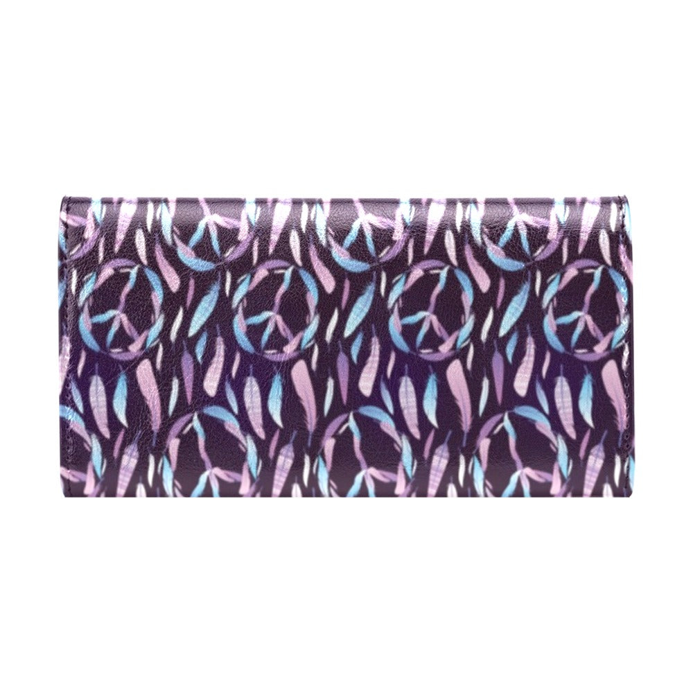 Peace Sign Feather Design Print Women's Trifold Wallet