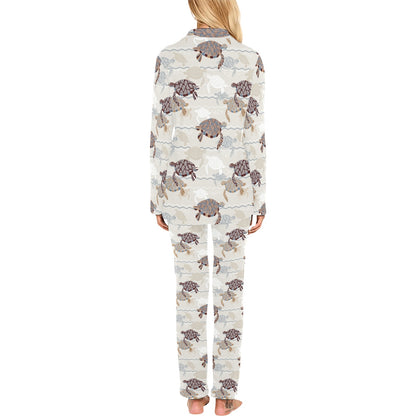 Sea Turtle Pattern Print Design T07 Women's Long Pajama Set