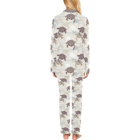 Sea Turtle Pattern Print Design T07 Women's Long Pajama Set