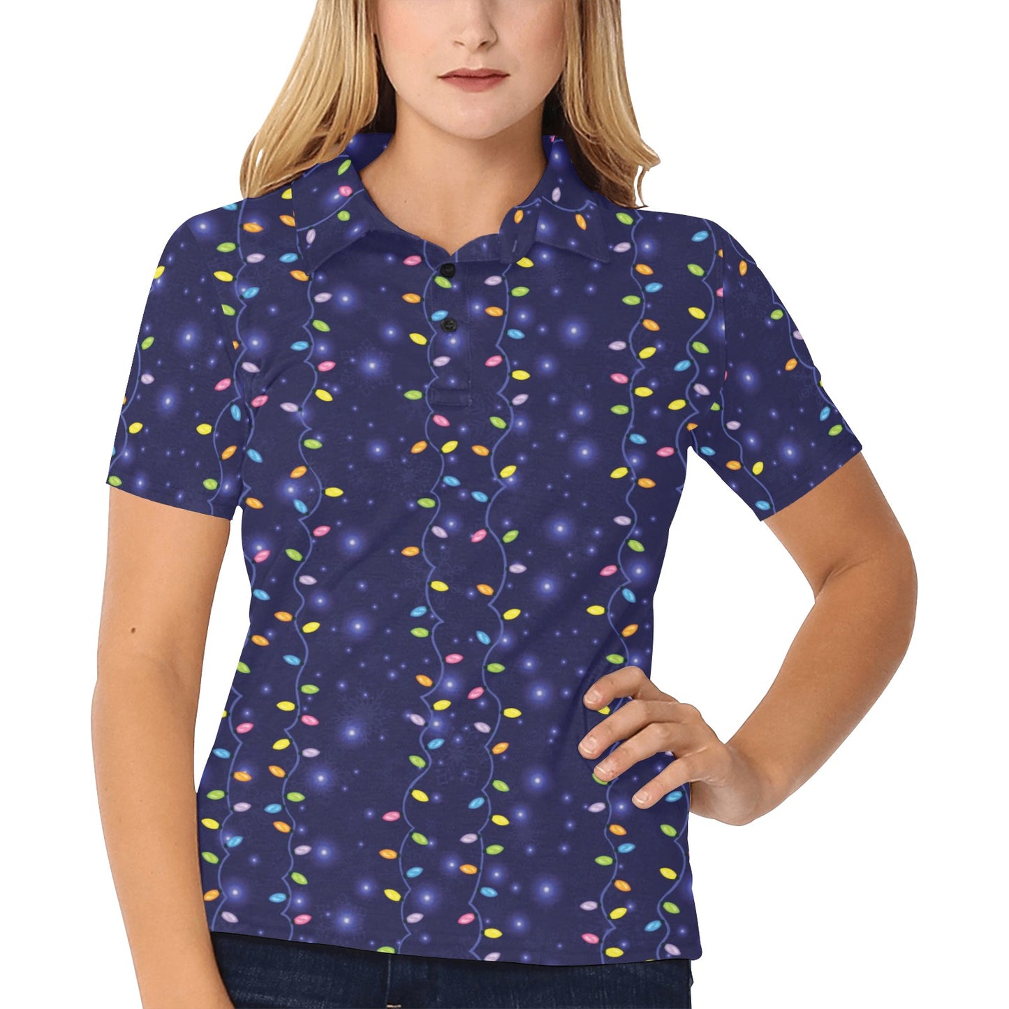 Christmas Light Pattern Print Design 03 Women's Polo Shirt