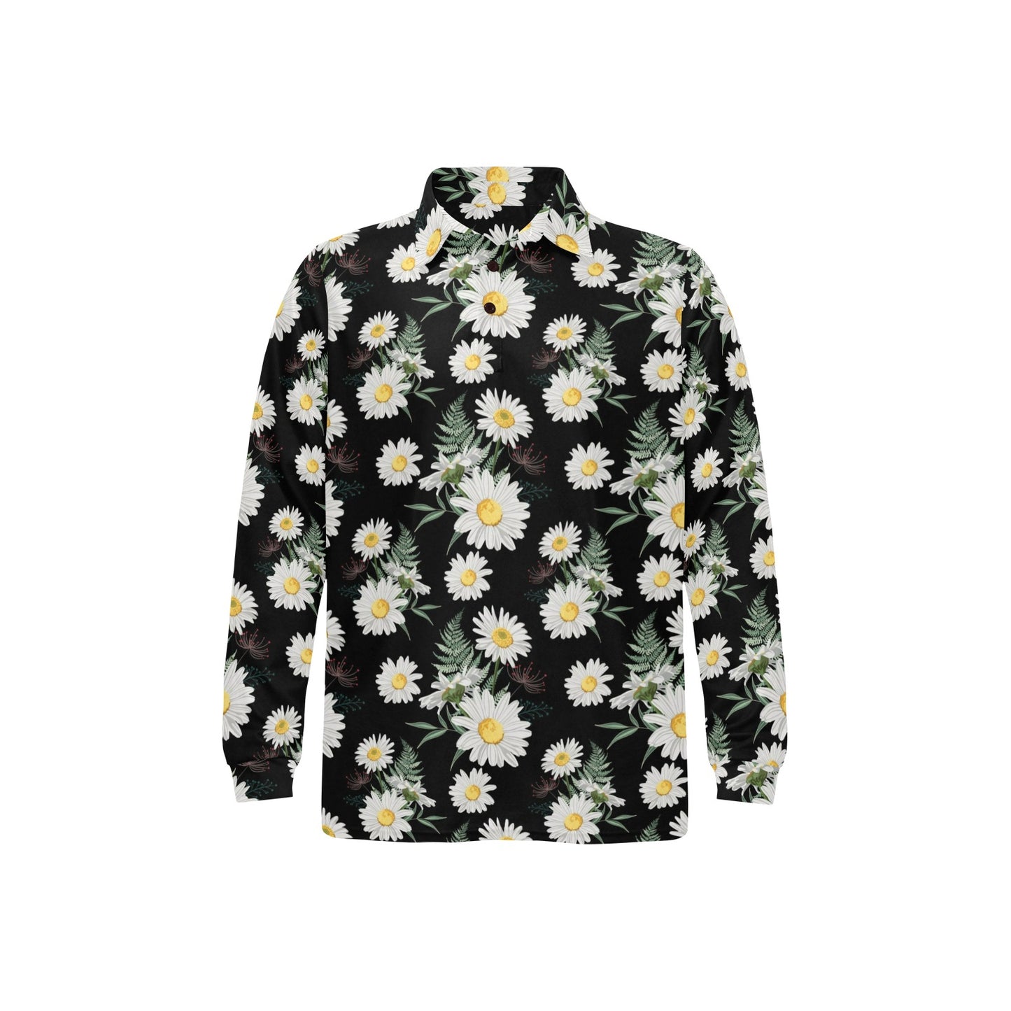Daisy Pattern Print Design DS07 Long Sleeve Polo Shirt For Men's