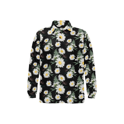 Daisy Pattern Print Design DS07 Long Sleeve Polo Shirt For Men's