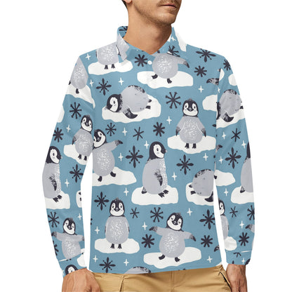 Penguin Pattern Print Design A05 Long Sleeve Polo Shirt For Men's