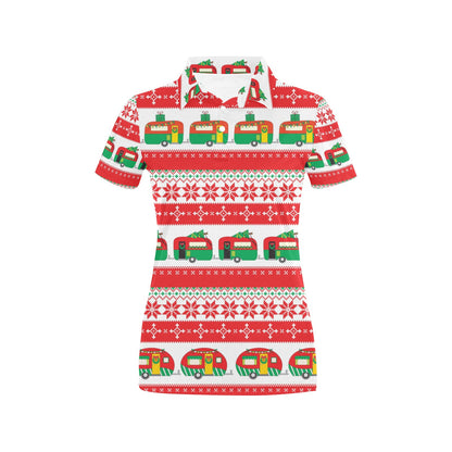 Camper Camping Ugly Christmas Design Print Women's Polo Shirt