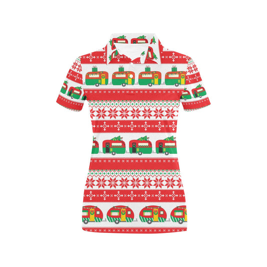 Camper Camping Ugly Christmas Design Print Women's Polo Shirt