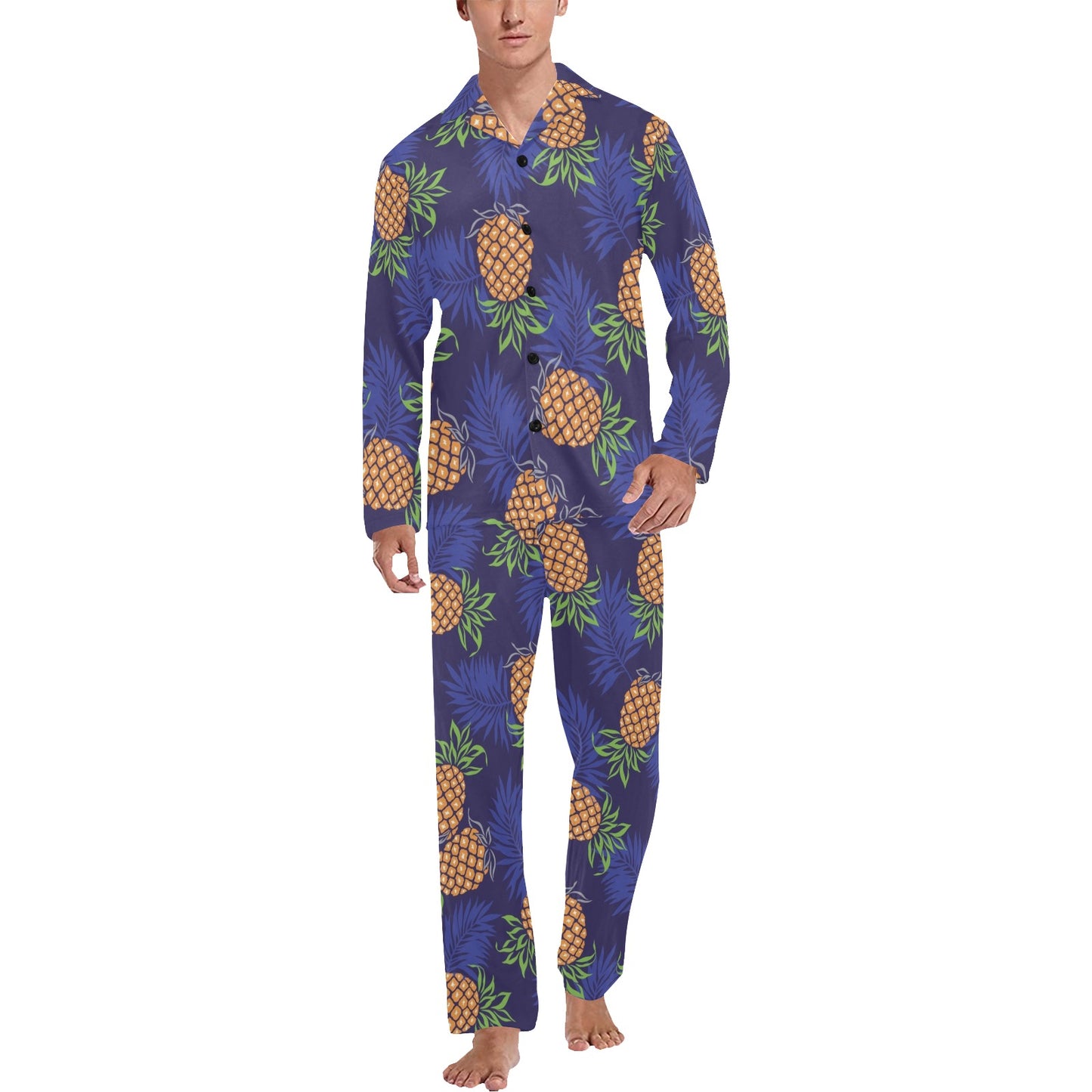 Pineapple Pattern Print Design PP02 Men's Long Pajama Set