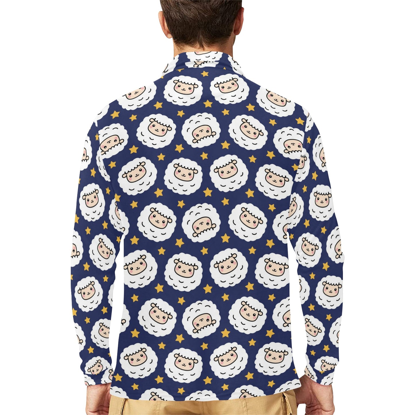 Sheep Print Design LKS402 Long Sleeve Polo Shirt For Men's