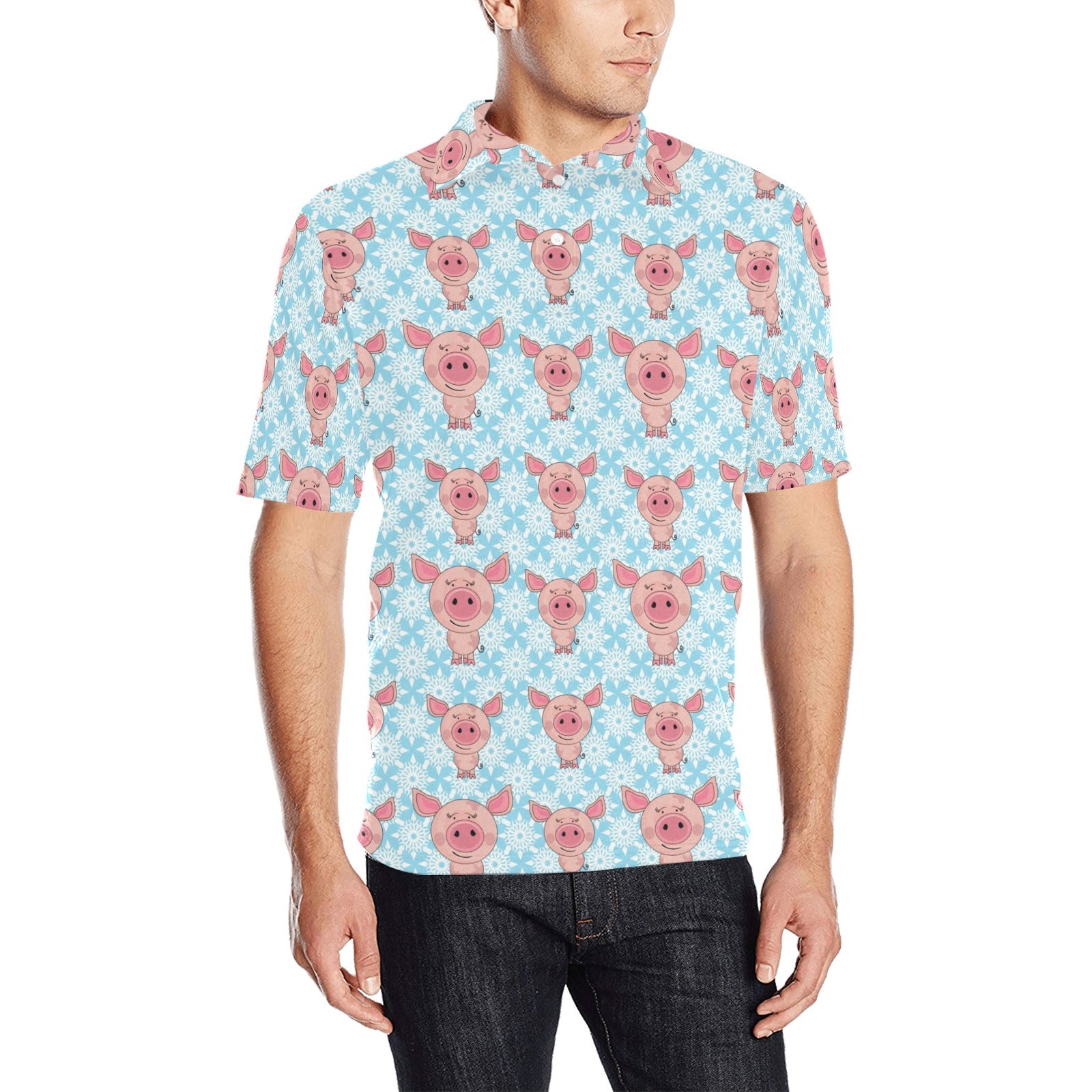 Pig Print Design LKS402 Men Polo Shirt