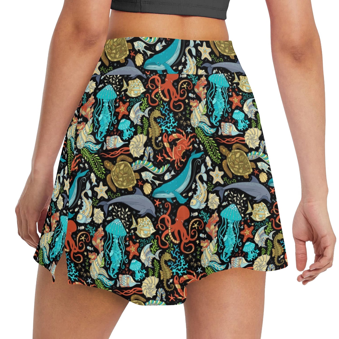 Underwater Animal Print Design LKS301 17" Golf & Pickleball Skort with Pockets