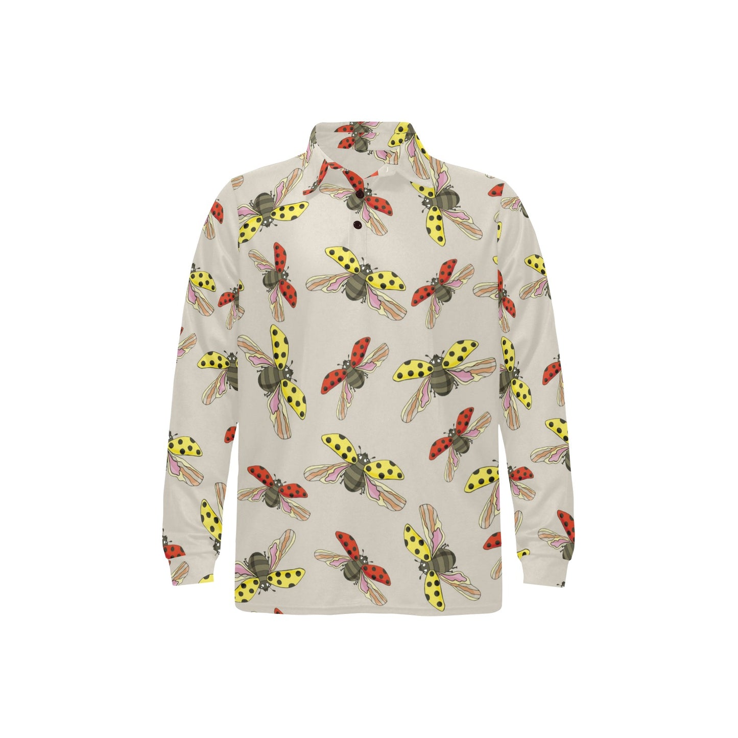 Ladybug Pattern Print Design 04 Long Sleeve Polo Shirt For Men's