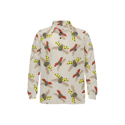 Ladybug Pattern Print Design 04 Long Sleeve Polo Shirt For Men's